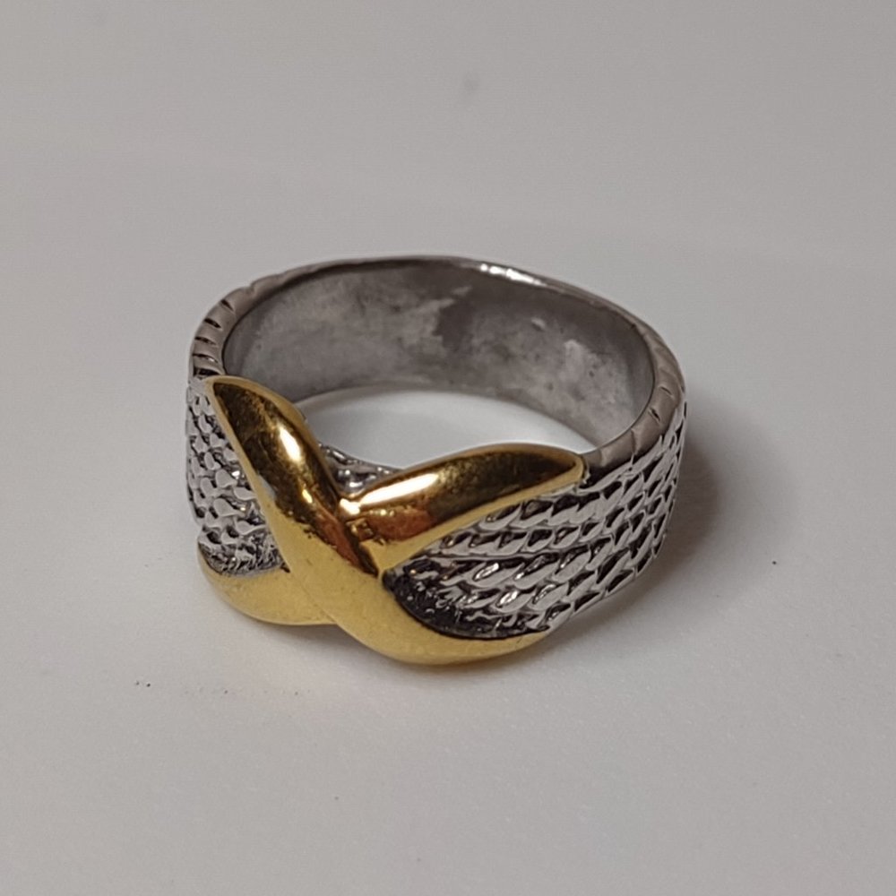 Vintage Silver Tone Ring Stamped Pd With Gold Tone X … Gem